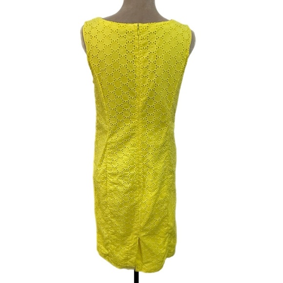 TALBOTS 100% Cotton Lemon Yellow Dress Preppy Lady Sheath Eyelet Knee Hem Sz 10 - Picture 6 of 13
